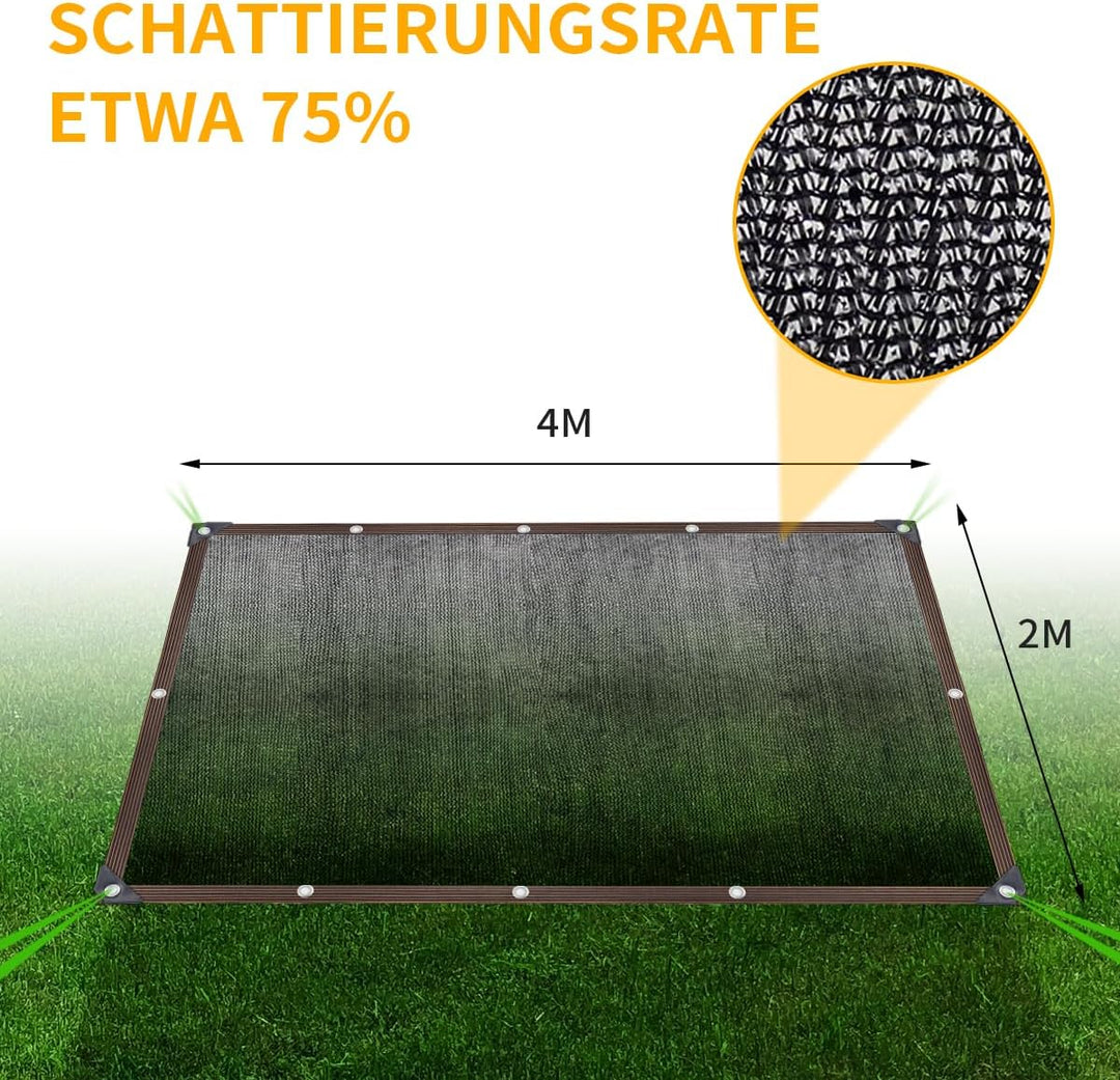 2x4M Sonnenschutz Netz Schattierungsnetz mit Ösen, 75% Sonnenschutz Leicht und Haltbarkeit Gewächsha