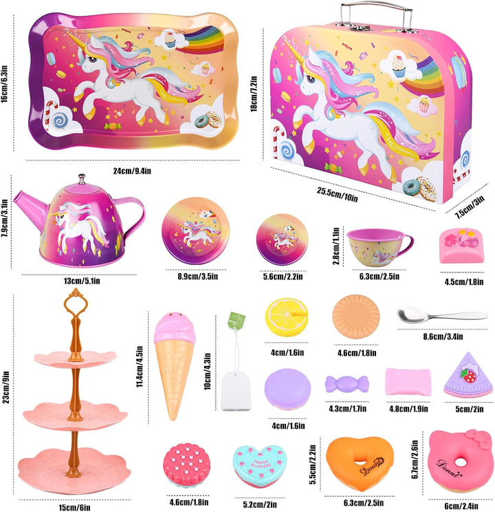 ARANEE Teeservice Kinder Teeparty Rollenspiel Spielzeug Tragekoffer für kleine Mädchen Zinn Tee Set