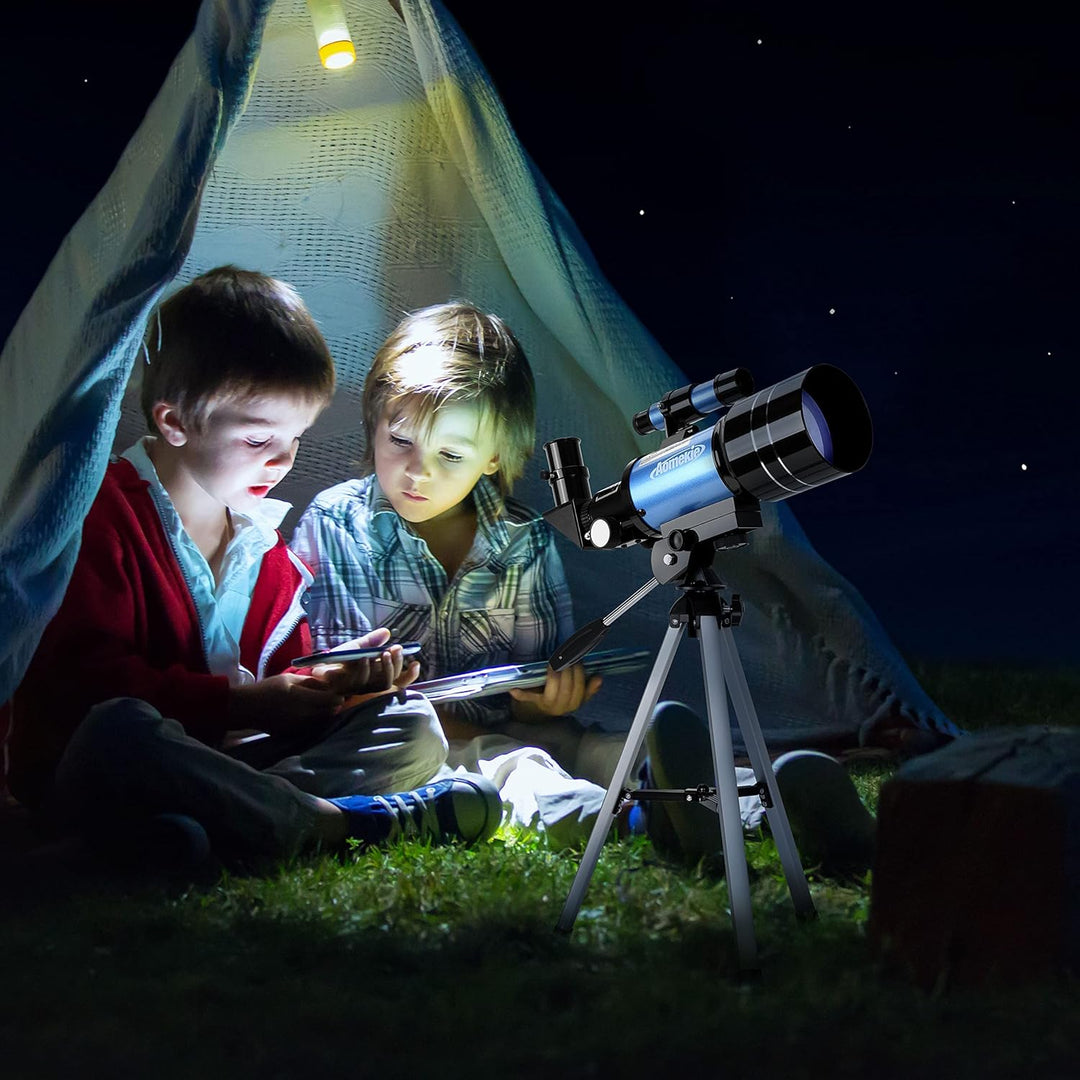 Aomekie Teleskop Kinder Einsteiger 70MM Teleskop Astronomie mit Smartphone Adapter Aluminium Stativ