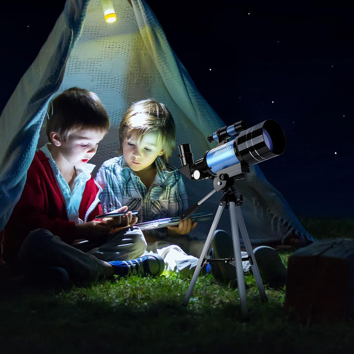Aomekie Teleskop Kinder Einsteiger 70MM Teleskop Astronomie mit Smartphone Adapter Aluminium Stativ