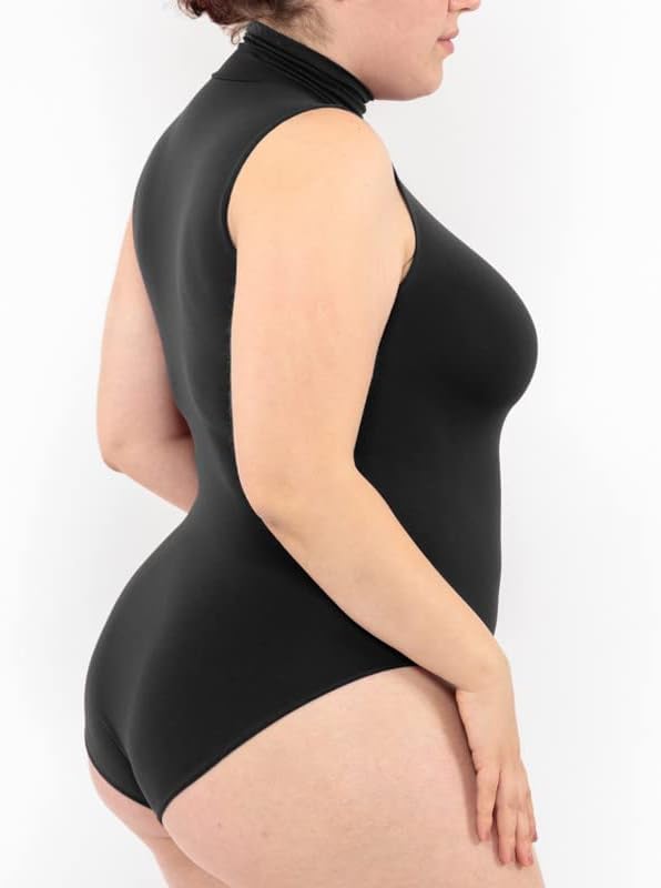 LEELA LAB Ärmellos Bodysuit mit Rollkragen Damen Grösse Grössen, Verstellbarem Verschluss, Nahtloser