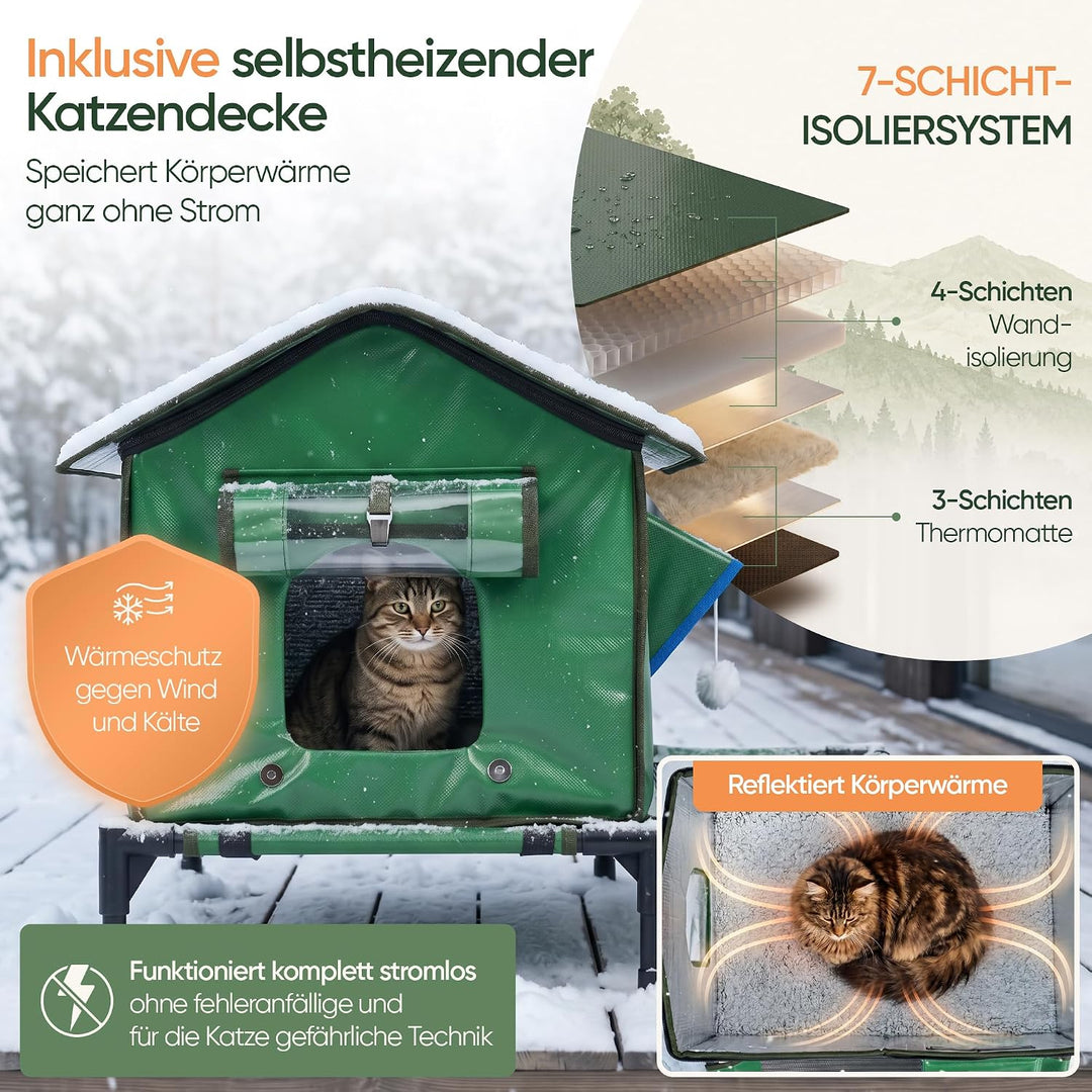 Katzenhaus Outdoor Winterfest Isoliert | Inkl. selbstheizender Katzendecke, 100% wasserdichte Katzen