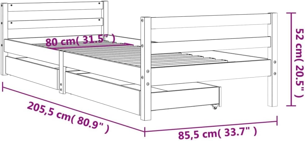 Gecheer Kinderbett mit Schubladen Hausbett Bett Holzbett Bettgestell 80x200 cm Massivholz Kiefer 80