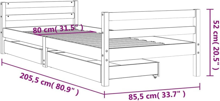 Gecheer Kinderbett mit Schubladen Hausbett Bett Holzbett Bettgestell 80x200 cm Massivholz Kiefer 80