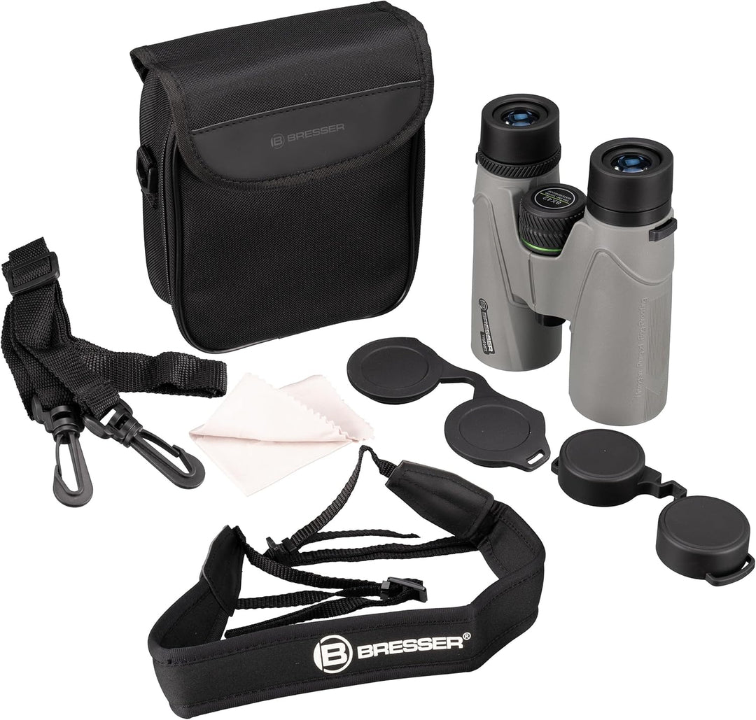 Bresser Fernglas Travel 8x42, 8X Vergrösserung, 42 mm Objektiv, BaK-4 Prismen, wasserdicht IPX7, Sti
