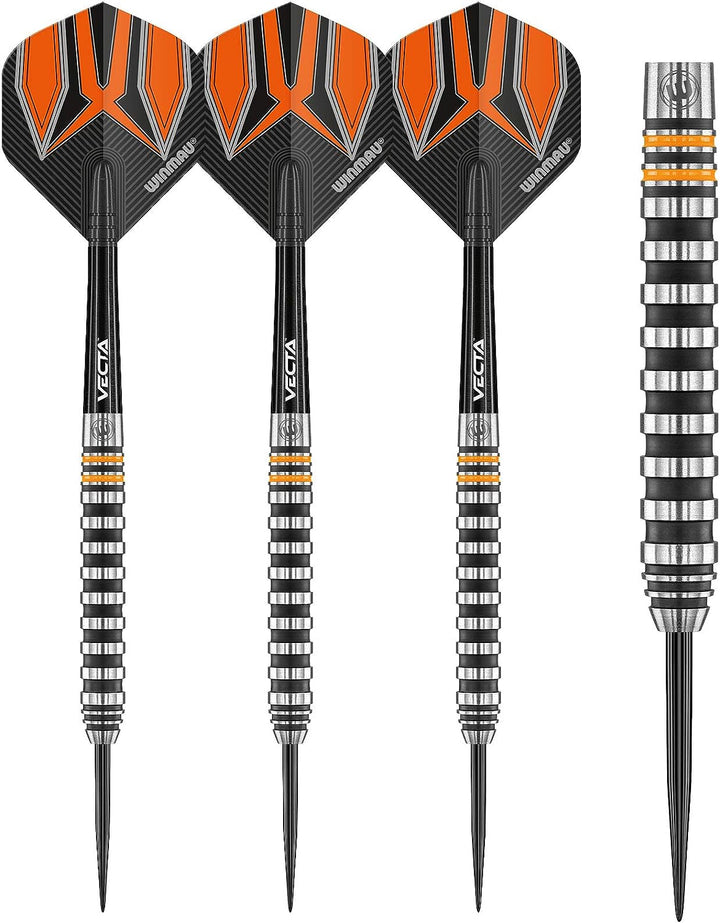 WINMAU Fury Wolfram-Dartpfeile mit Prismenflügeln und Vecta-Schäften (Stiele), 22–28 g, 28 g