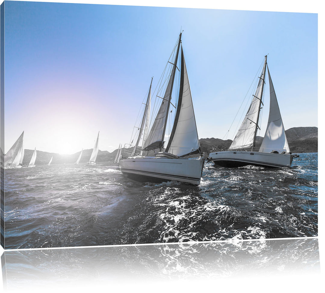 Pixxprint Luxusyachten bei Segelregatta als Leinwandbild | Grösse: 100x70 cm | Wandbild | Kunstdruck