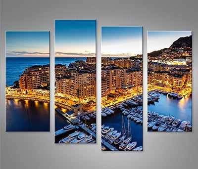 islandburner Bild Bilder auf Leinwand Monaco V2 Montecarlo Hafen Yachthafen 4er XXL Poster Leinwandb