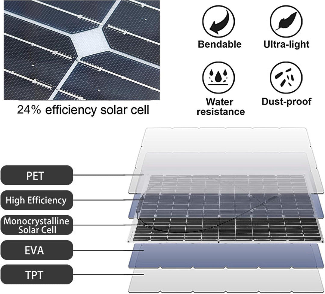 Aysolar 100 Watt 12 Volt Solarpanel Flexibel Kit Monokristallines Flexibel Fotovoltaik Solarmodul mi