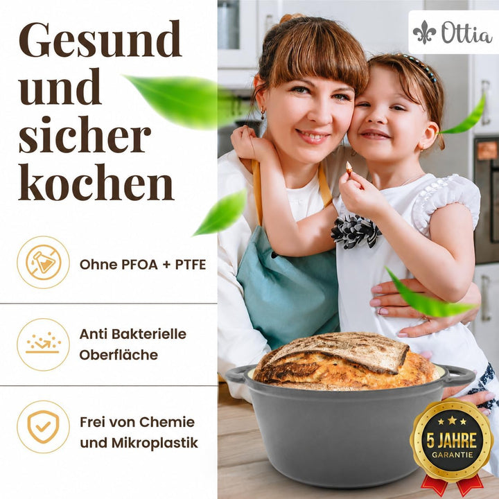Ottia Gusseisen Topf [inkl. eBook] – Emaille Topf 26cm - Dutch Oven, Brotbackform, Brotbacktopf, Sch