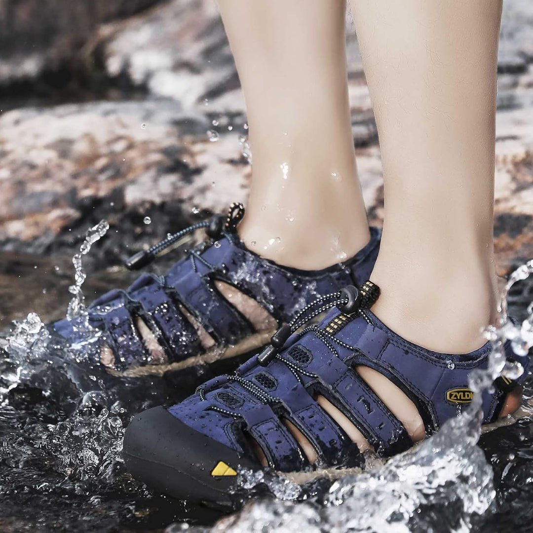 ZYLDK Herren Leder Sandalen Sport Outdoor Trekkingsandalen Atmungsaktive Leichte Wandersandalen Männ