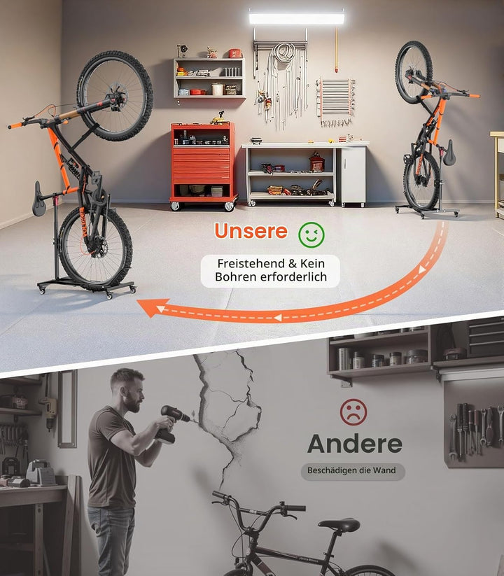 Housolution Vertikaler Fahrradständer mit Rädern, Freistehender Fahrradständer für Räder bis zu 29",