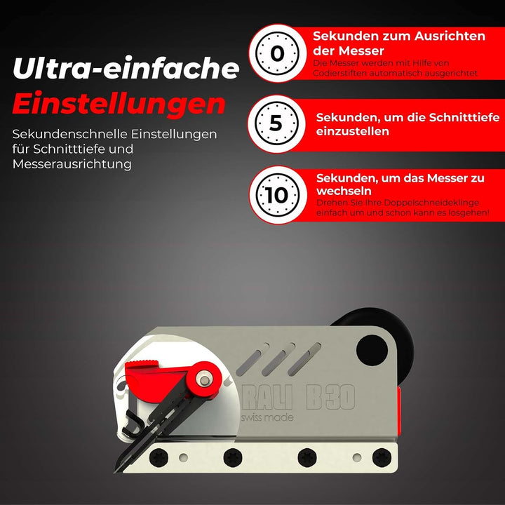 RALI B30 Evolution N Handhobel aus Holz für ein perfektes Finish bis in die Ecken, kein Nachschärfen