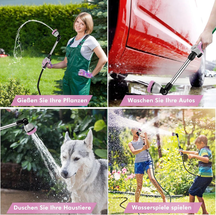 RESTMO Garten Giessstab Metall, 42cm Lang Gartenbrause mit Stiel, 180° schwenkbaren Kopf Stabbrause