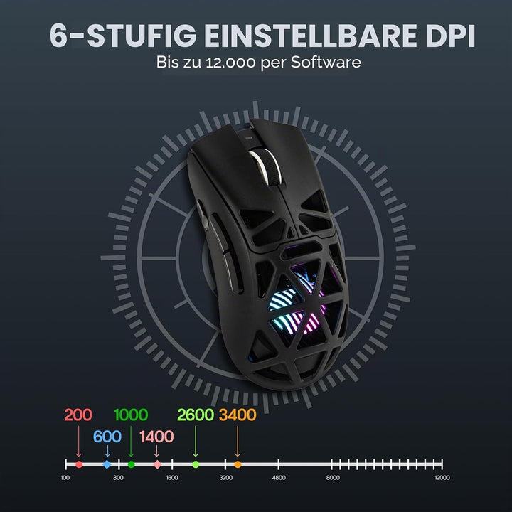 MechLands Aula SC620 Gaming-Maus, 2,4 GHz/USB-C/BT-Funkmaus mit 400-mAh-Akku, einstellbare 12.000 DP