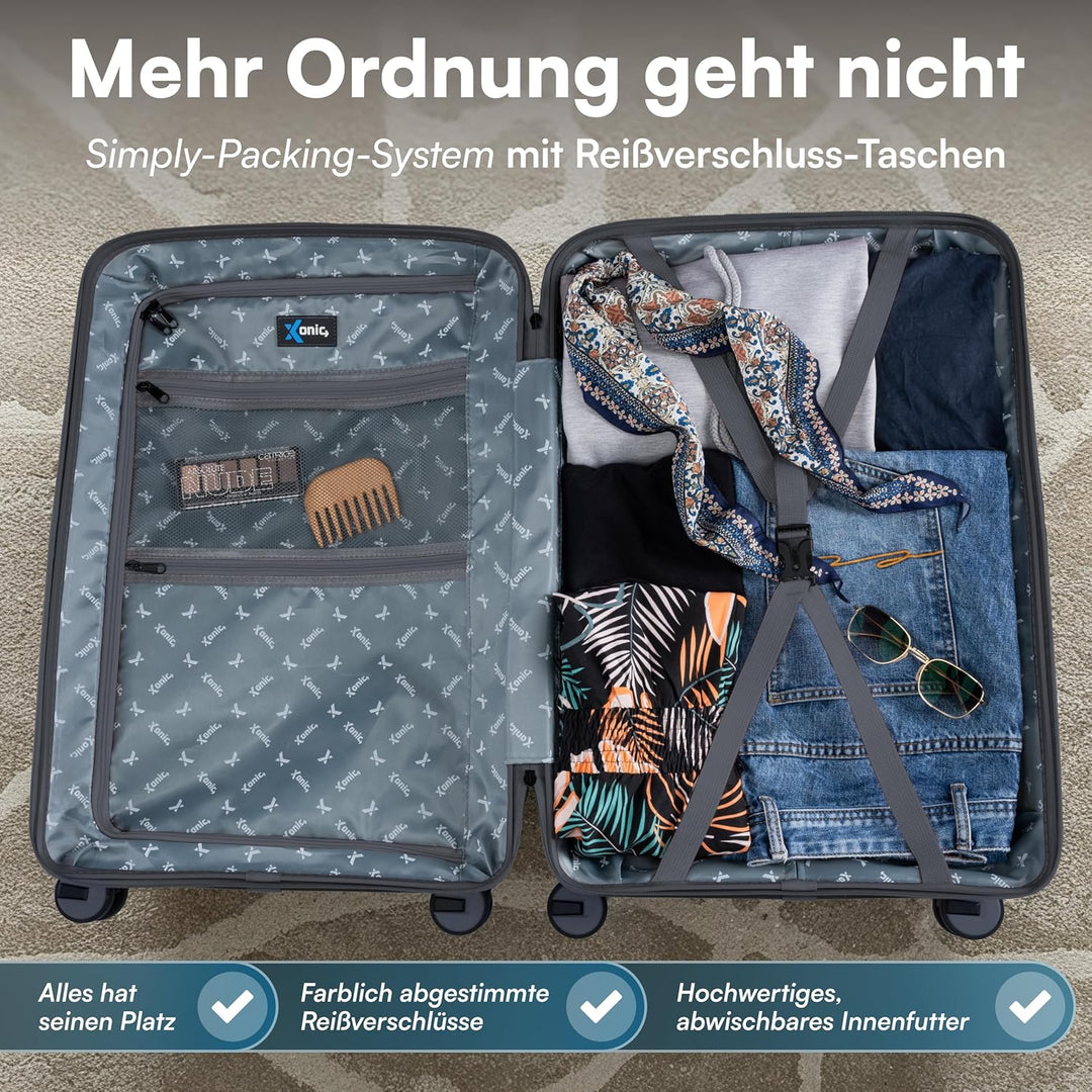 Xonic® Hartschalenkoffer XL für 100L - Bruchsicherer Rollkoffer Polypropylen mit 360° Doppelrollen &