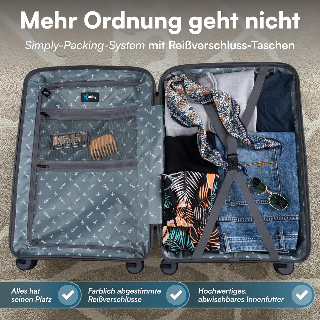 Xonic® Hartschalenkoffer L für 65L - Bruchsicherer Rollkoffer Polypropylen mit 360° Doppelrollen &amp; T