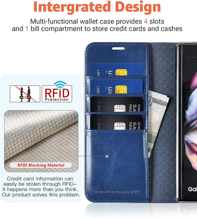 OCASE Hülle Samsung Galaxy Z Fold 3 5G Handyhülle mit S Pen Halter [Premium PU Leder] [Kartenfach] C