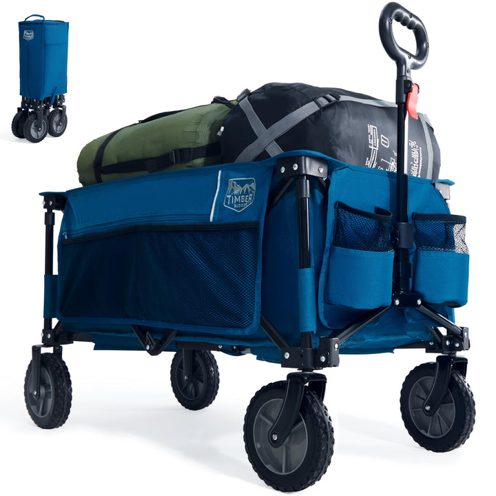 TIMBER RIDGE Bollerwagen Faltbar 200L Handwagen mit Seitentasche Getränkehalter verstellbarem Griff,