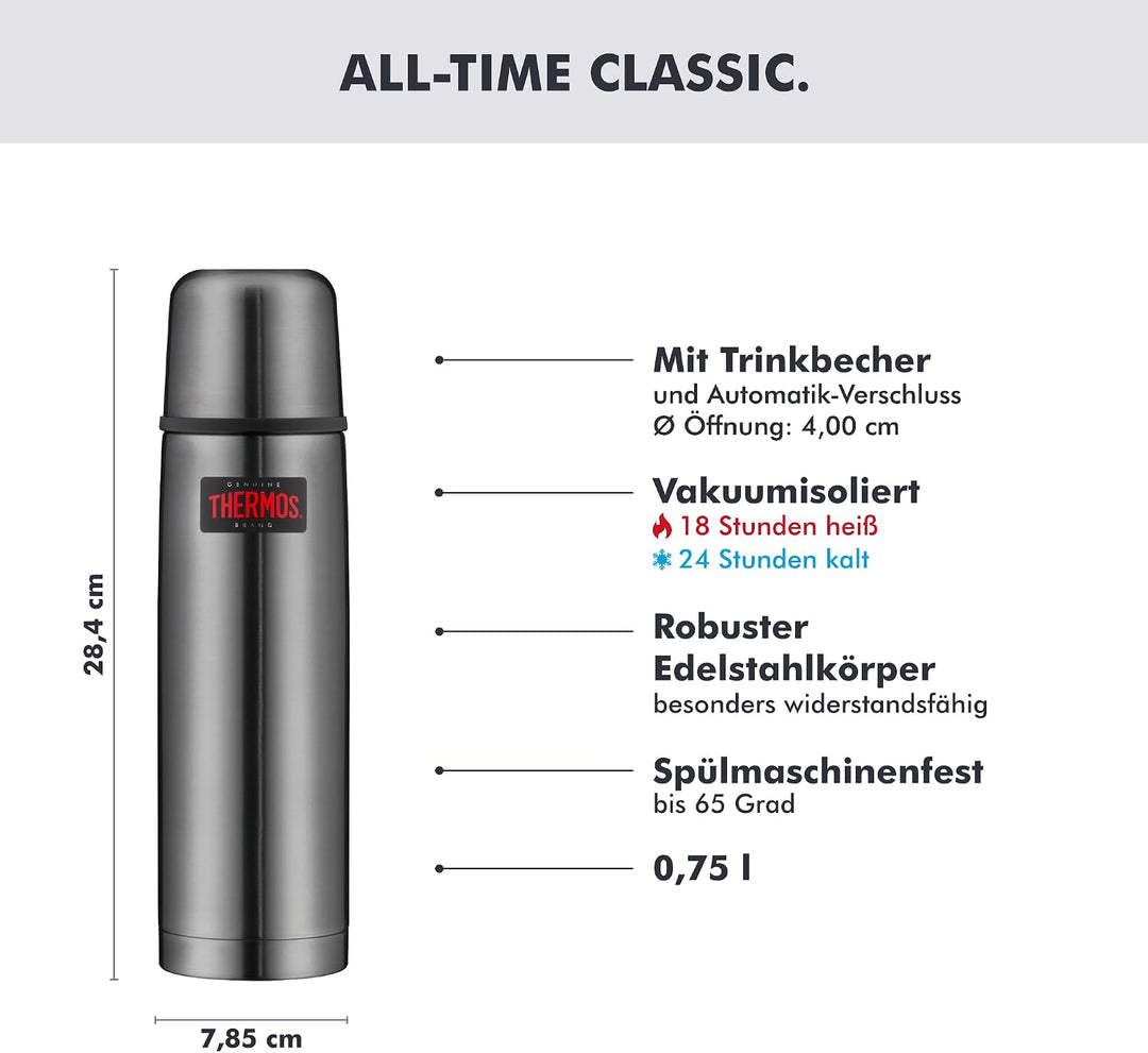 THERMOS LIGHT &amp; COMPACT BEVERAGE BOTTLE 0,75l, stone grey, Thermosflasche Edelstahl, Isolierflasche