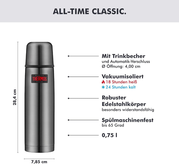 THERMOS LIGHT &amp; COMPACT BEVERAGE BOTTLE 0,75l, stone grey, Thermosflasche Edelstahl, Isolierflasche
