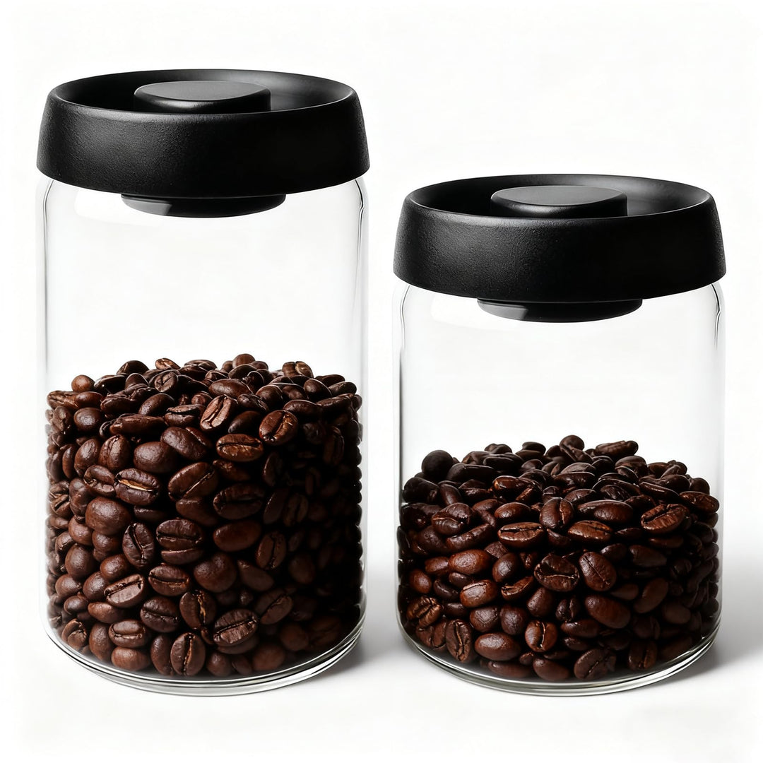 Kaffeedose mit Vakuumdeckel: 2 Stück Kaffeedose Luftdicht, 1200ml+1800ml Vakuum-Kaffeedosen aus Glas