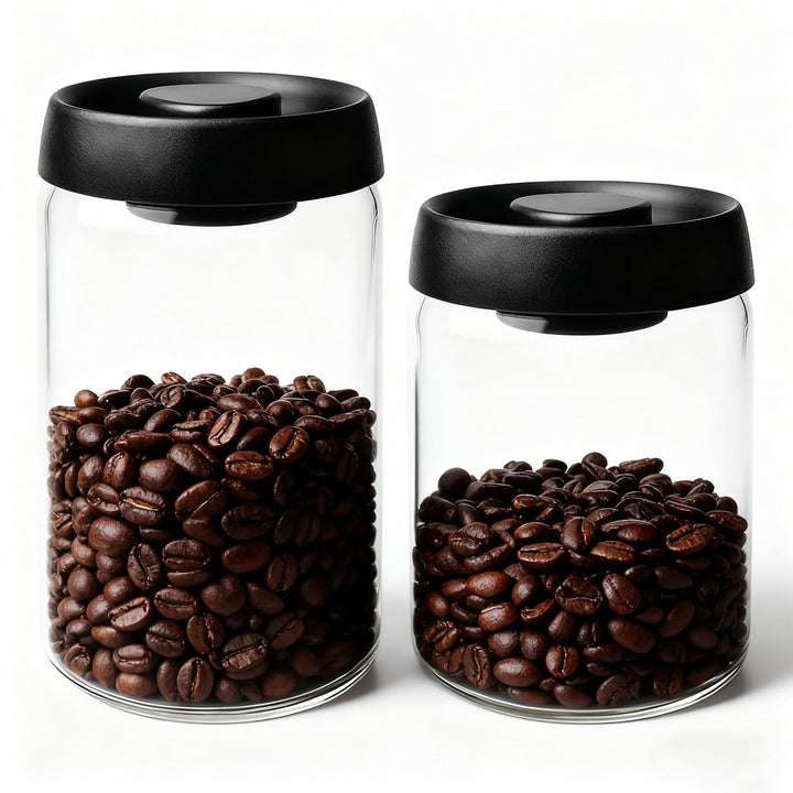 Kaffeedose mit Vakuumdeckel: 2 Stück Kaffeedose Luftdicht, 1200ml+1800ml Vakuum-Kaffeedosen aus Glas