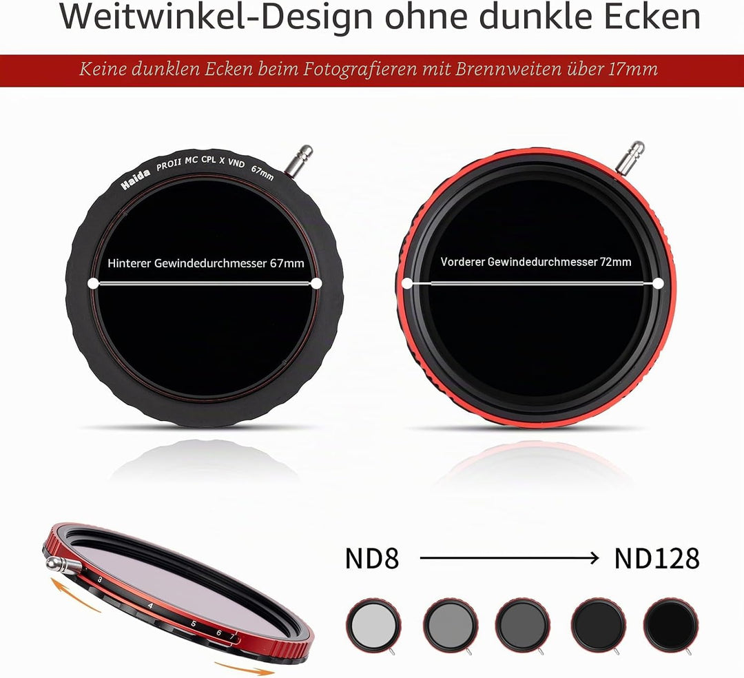 Haida CPL + VND 2-in-1 Filter 82mm - Polarisationsfilter variabler ND-Filter 3-7 Stopps ND8 ND16 ND3