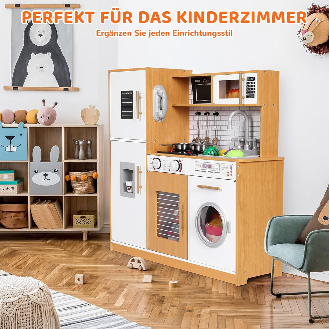 MAMIZO Kinderküchen, Spielküche Holz, Spielzeugküche mit Licht und Sound, 82x80x25 cm Puppenküche, k