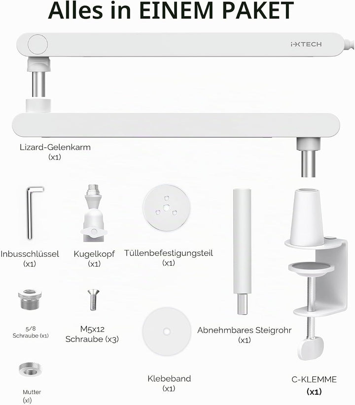 IXTECH Mikrofonarm mit niedrigem Profil, verstellbarer Mikrofonständer mit eingebautem Kabelmanageme