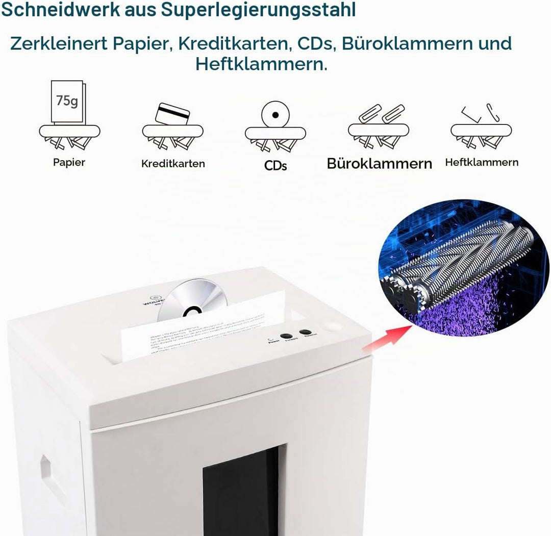 WOLVERINE 10-Blatt-P5-Hochsicherheits-Aktenvernichter, 60 Minuteer mit Super-Mikroschnitt für schwer