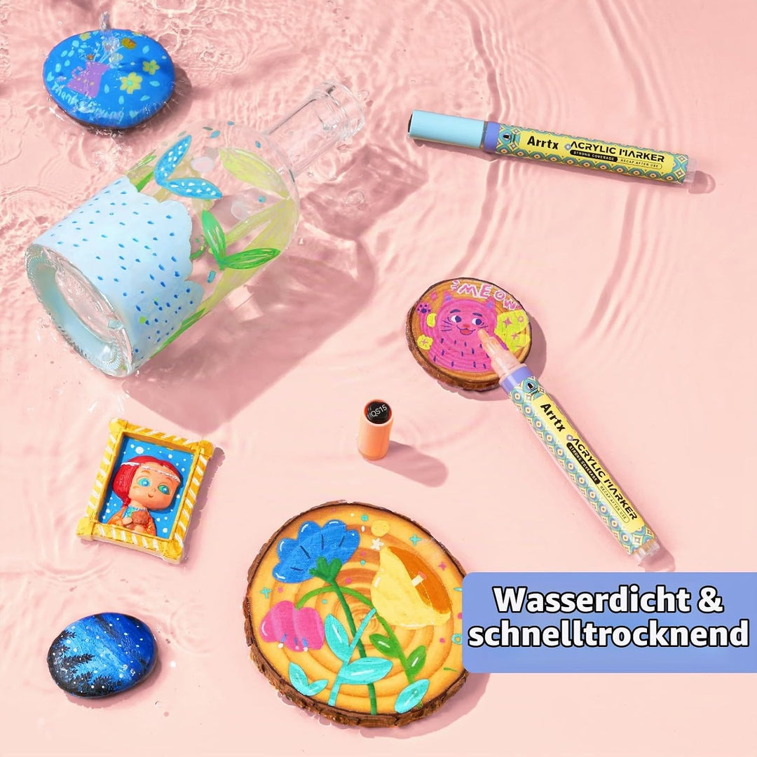 Arrtx 48 Farben Acrylstifte für Steine wasserfest, 3 mm Farbmarker mit mittlerer Spitze, Permanent A