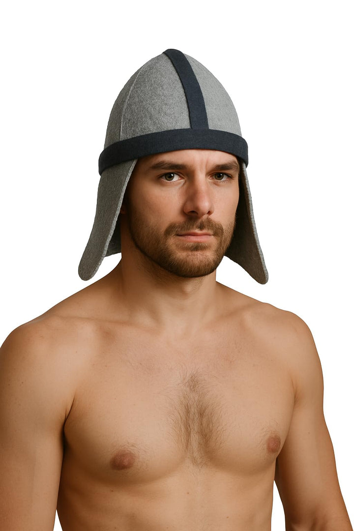 REMOwool Saunahut aus 100 % Wollfilz, Ritterhelm, schützt Ihren Kopf vor Hitze