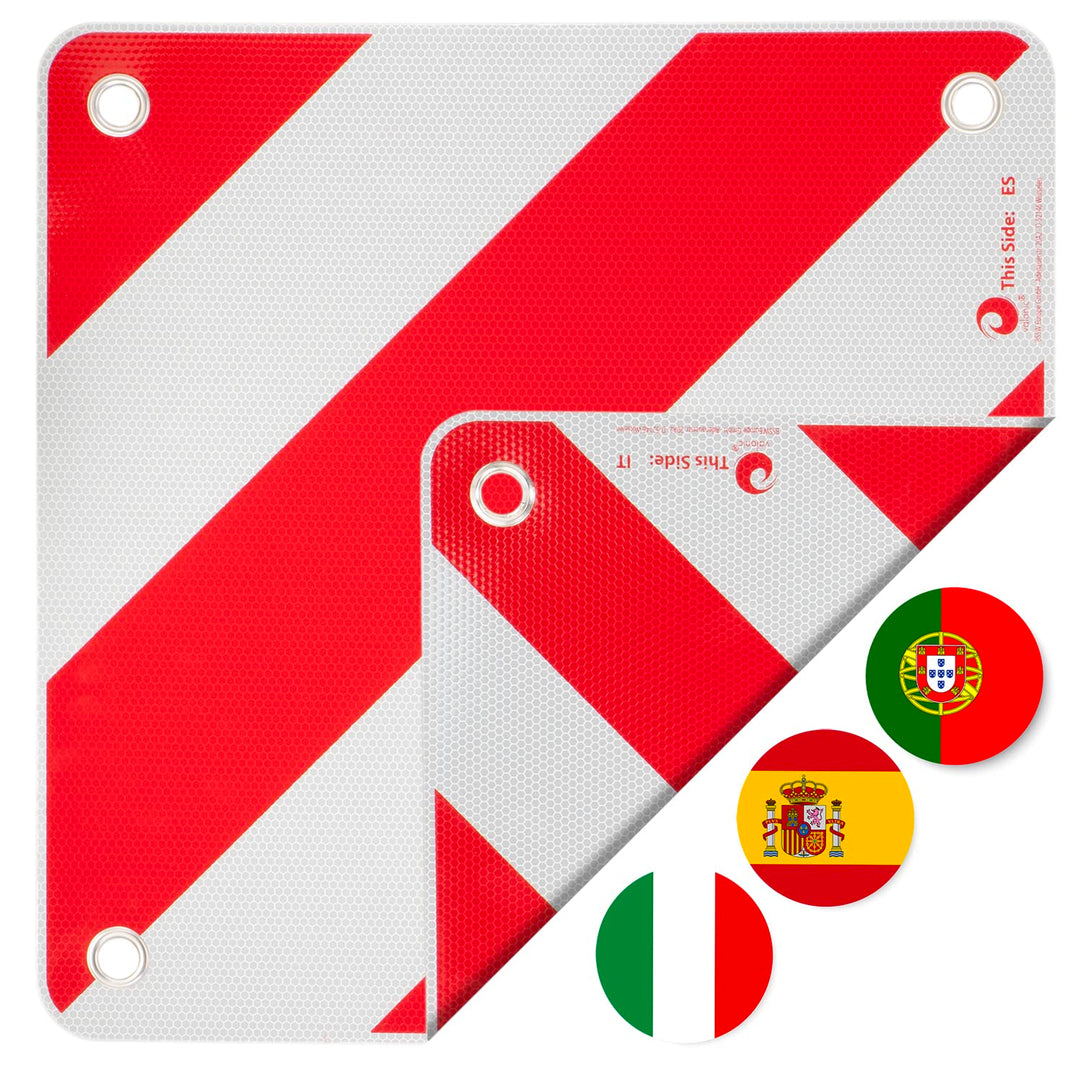 valonic Premium Warntafel - 3in1 für Italien, Spanien und Portugal - 50x50cm, reflektierend, für Woh