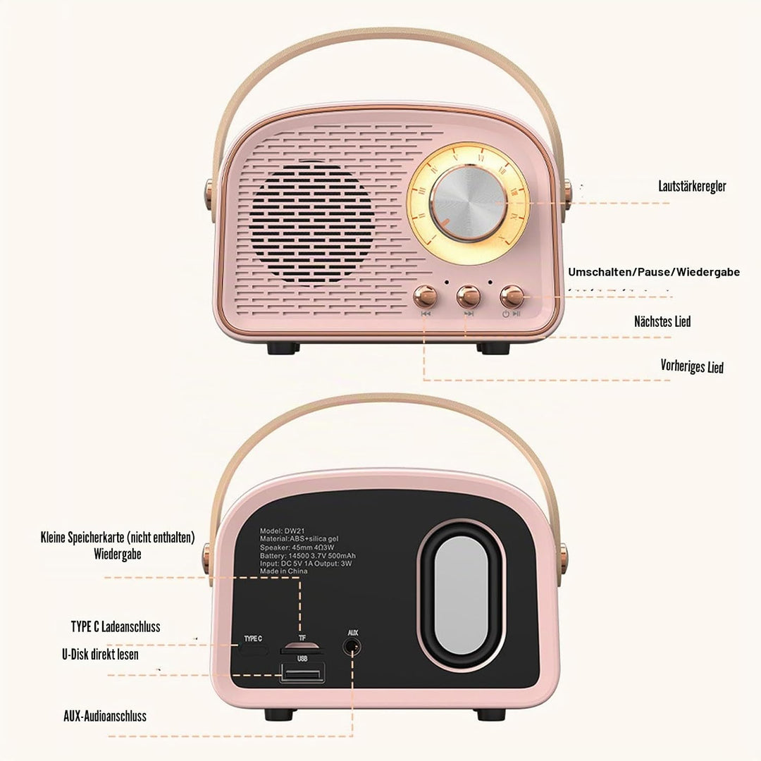Garsent Retro BT -Lautsprecher, Kleiner Handheld Tragbares Vintage -Dekor für Home Outdoor DW21, 500