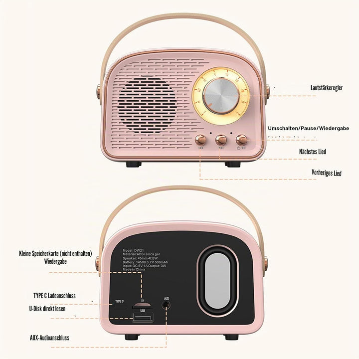 Garsent Retro BT -Lautsprecher, Kleiner Handheld Tragbares Vintage -Dekor für Home Outdoor DW21, 500