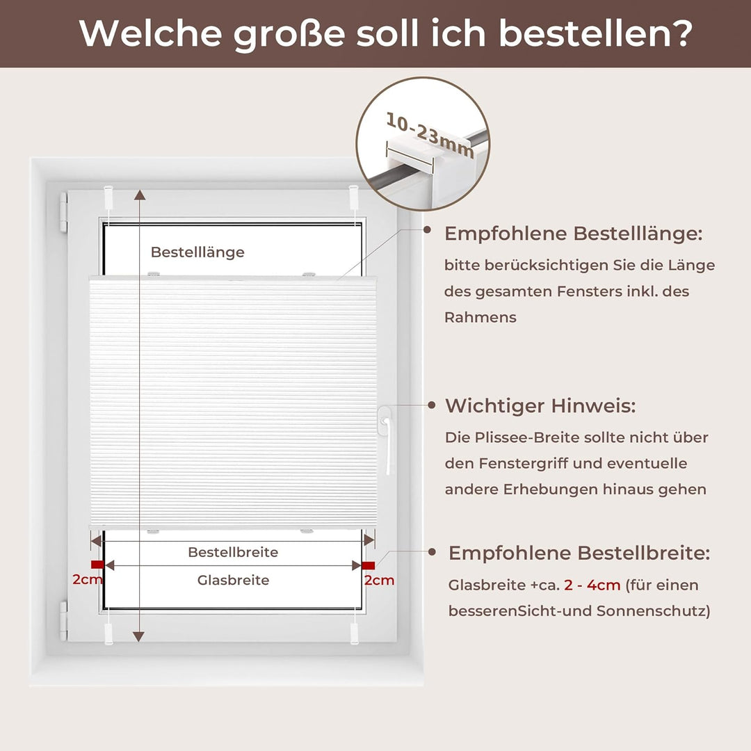 Allesin Wabenplissee ohne Bohren Verdunklung Thermo Doppelplissee Klemmfix Zweifarbig Weiss-weiss 40