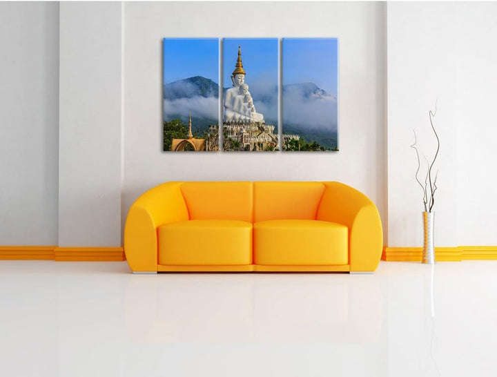 Pixxprint Buddha-Skulptur in Thailand als Leinwandbild | Grösse: 3 Teilig (120x80) | Wandbild| Kunst
