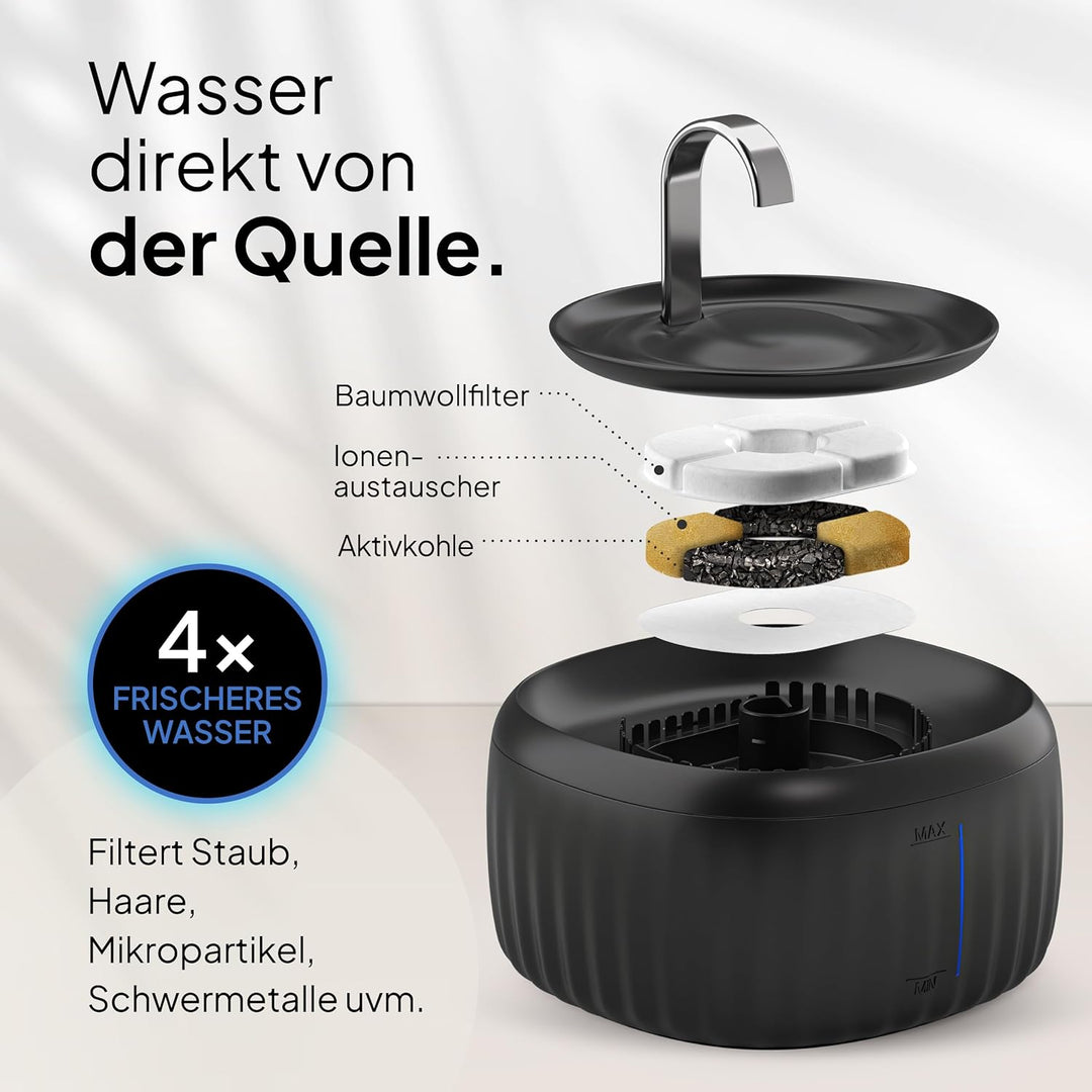 Katzenbrunnen - Super leiser, BPA-freier 3L Trinkbrunnen für Katze mit LED und Aktivkohlefilter - Le