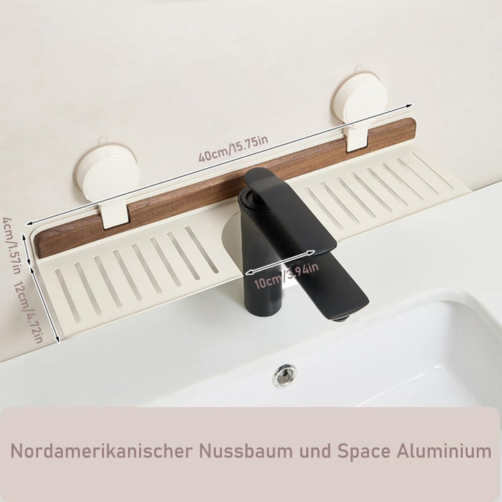 SINBINTA Walnuss Saugnapf Regal, Extra Breites Waschbeckenregal mit Ablauflöchern, Ohne Bohren Badez