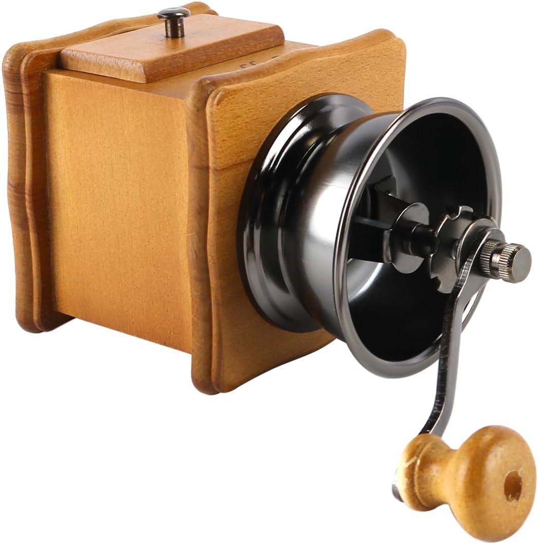 Manuelle Kaffeemühle, Kaffeemühle, Kaffeebohnenmühle, Vintage-Holz-Kaffeemühle mit einstellbarer Zah