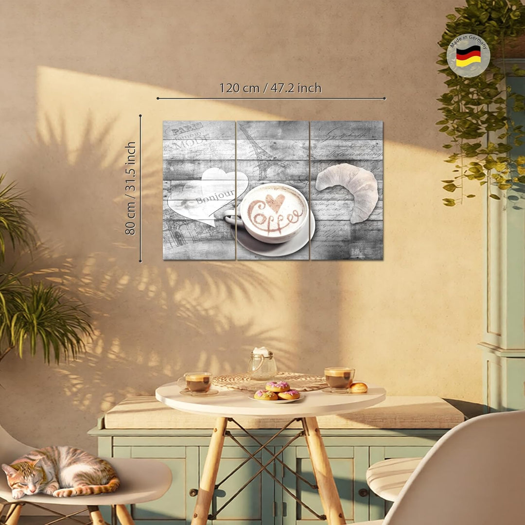 Runa Art Wandbilder Kaffee Küche Bild XXL Esszimmer Küchenbilder Grau Beige Kaffeetasse Holz 120 x 8
