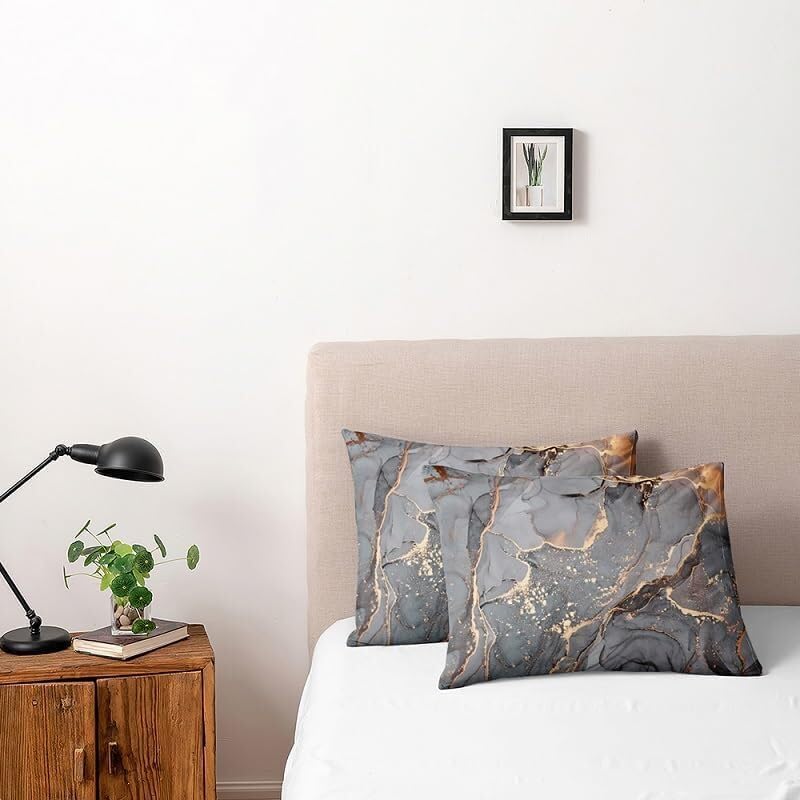 Luowei Bettwäsche 135x200cm Grau Gold Marmor BettwäSche Set 3D Drucken Mikrofaser Bettbezug und 1 Ki