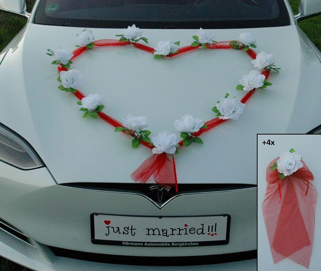 Autoschmuck Organza Herz Auto Schmuck Braut Paar Rose Deko Dekoration Hochzeit Car Auto Wedding Deko