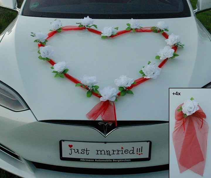 Autoschmuck Organza Herz Auto Schmuck Braut Paar Rose Deko Dekoration Hochzeit Car Auto Wedding Deko