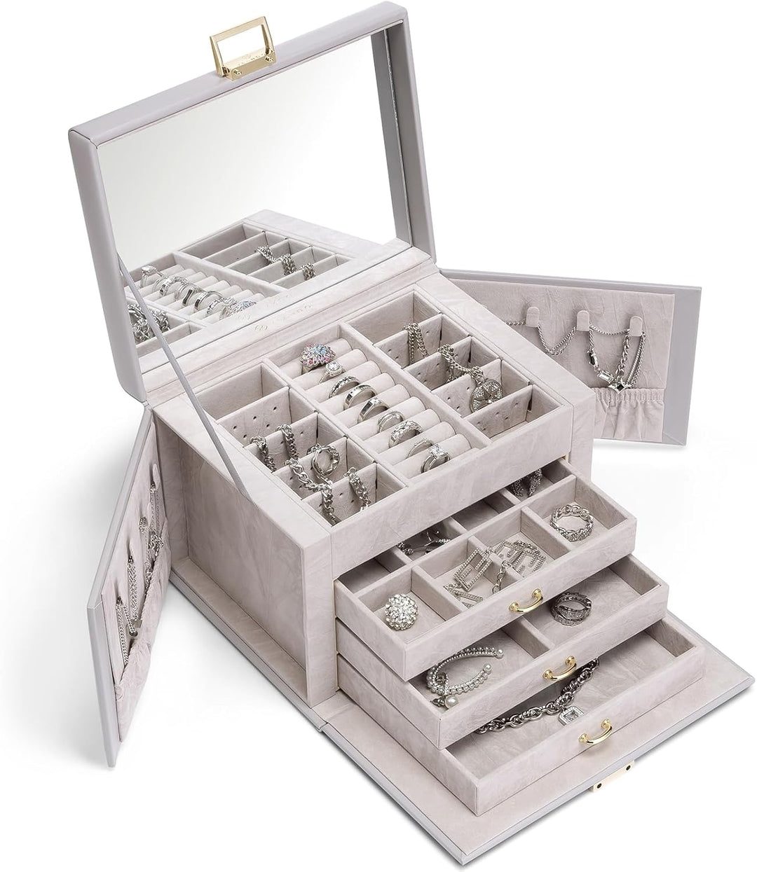 Vlando Schmuckkasten Jewelry Box mit 4 Ebenen, Schmuckschatulle Gross PU Leder, Schmuckkästchen mit