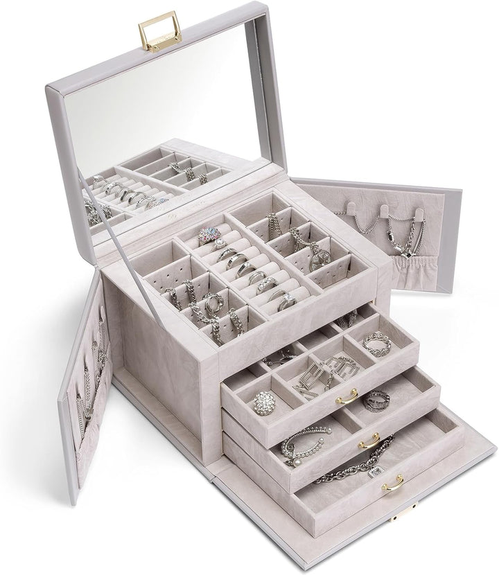 Vlando Schmuckkasten Jewelry Box mit 4 Ebenen, Schmuckschatulle Gross PU Leder, Schmuckkästchen mit