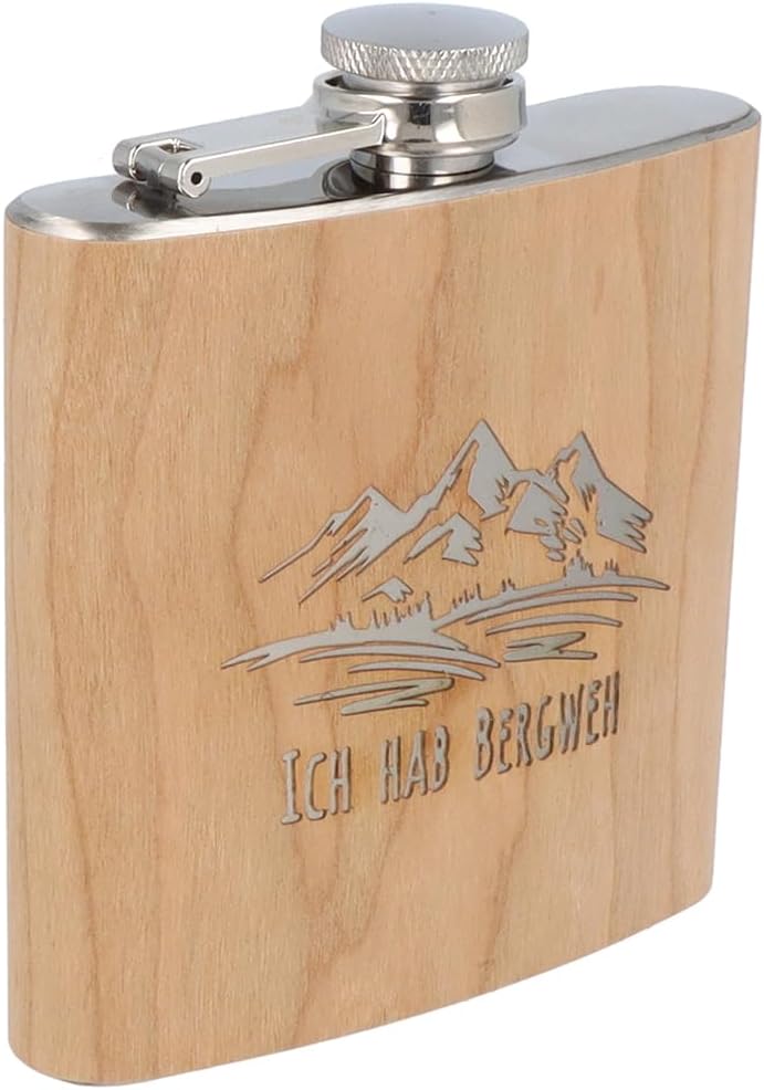 Spruchreif | Flachmann aus Edelstahl mit Gravur | Flachmann aus Holz | Outdoor Geschenk | Geschenkid