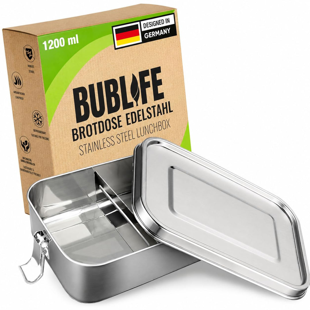 Brotdose Edelstahl mit Fächern Lunchbox - 1200ml - Kinder & Erwachsene 1200 ml, 1200 ml