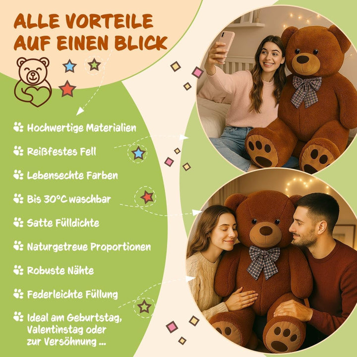 Monzana® Teddybär L - XXXL 50-175cm Weiches Fell Schleife Tatzendruck Geschenk Plüschtier Kuscheltie